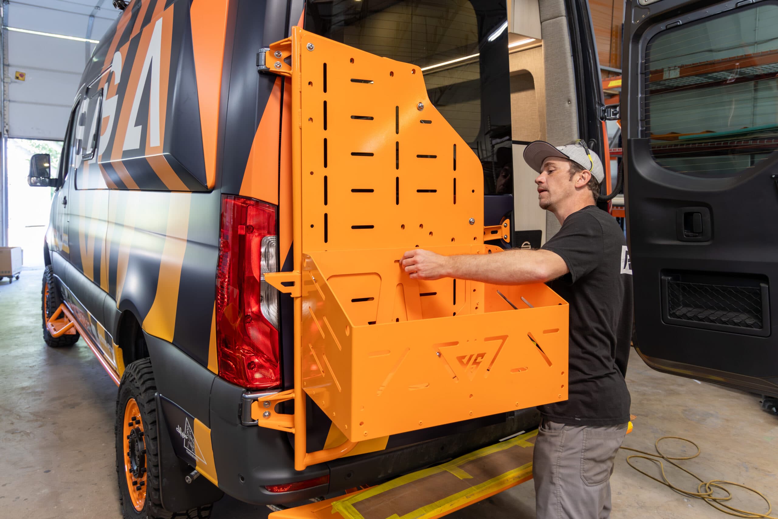 Fully outfitted overland Sprinter in the backcountry
