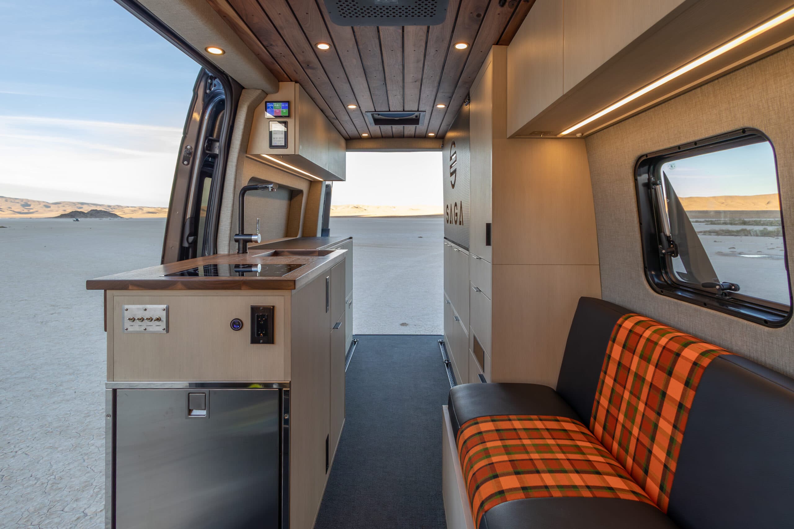 Wide view of a finished Reparadise camper van interior