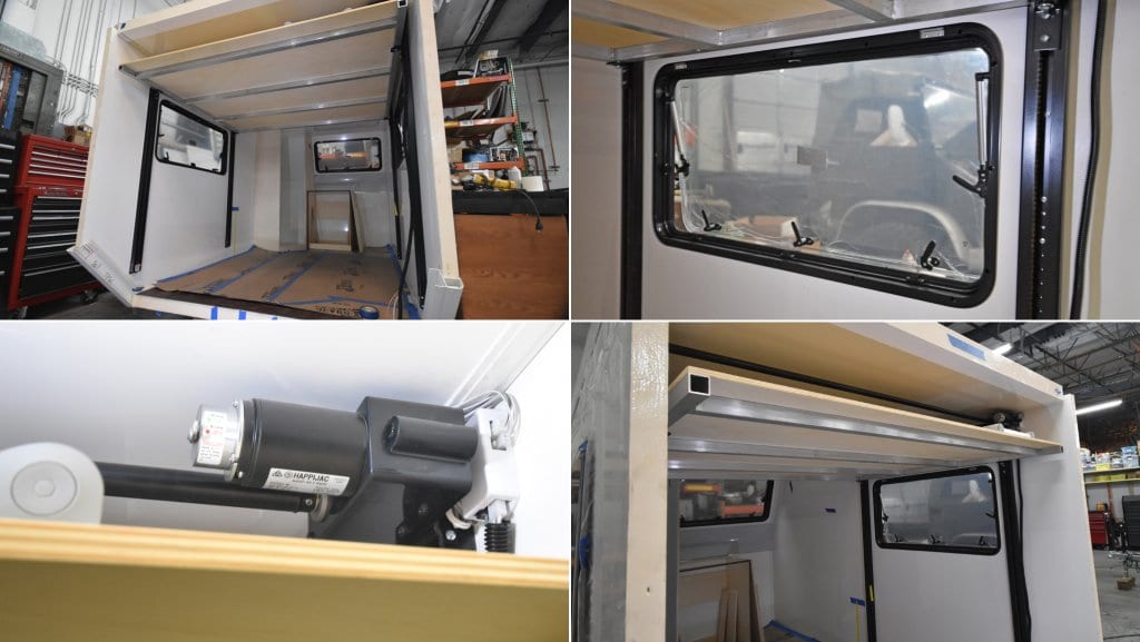detail views of the Unimog bed lift system by HappiJac in the composite box