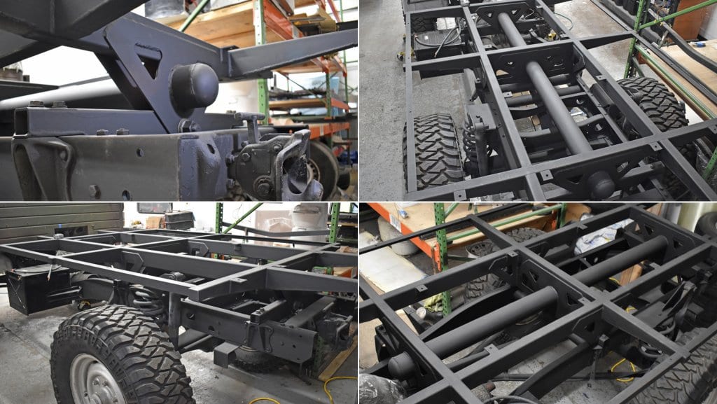 image of 4 views of a unimog re-designed custom subframe made by Reparadise in Utah